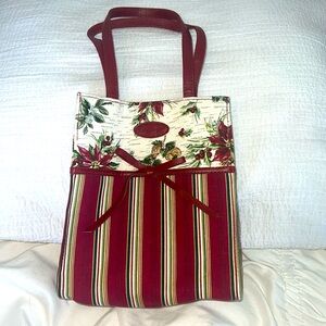 Longaberger Bag Red Stripe Poinsettia Gift Holiday Tote